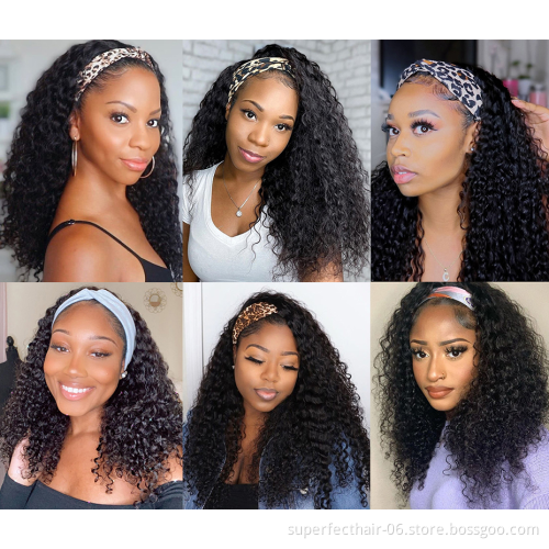 Kinky Curly Headband Wig Human Hair For Black Women Glueless Half Wig With Head Band Brazilian Yaki Headband Human Hair Wigs